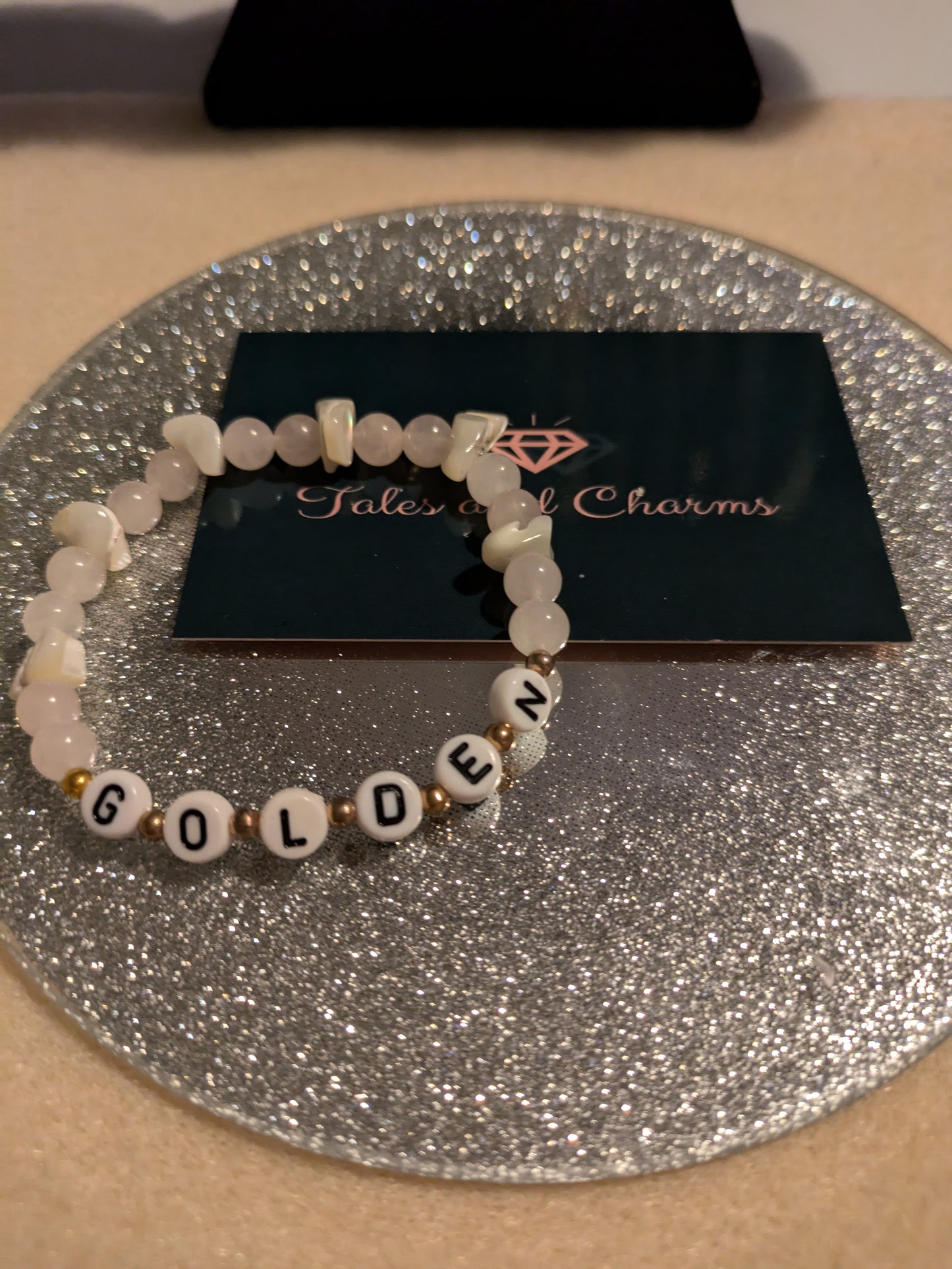 Harry Styles inspired "Golden" bracelet with Rose Quartz and Mother of Pearl beads. 15cm