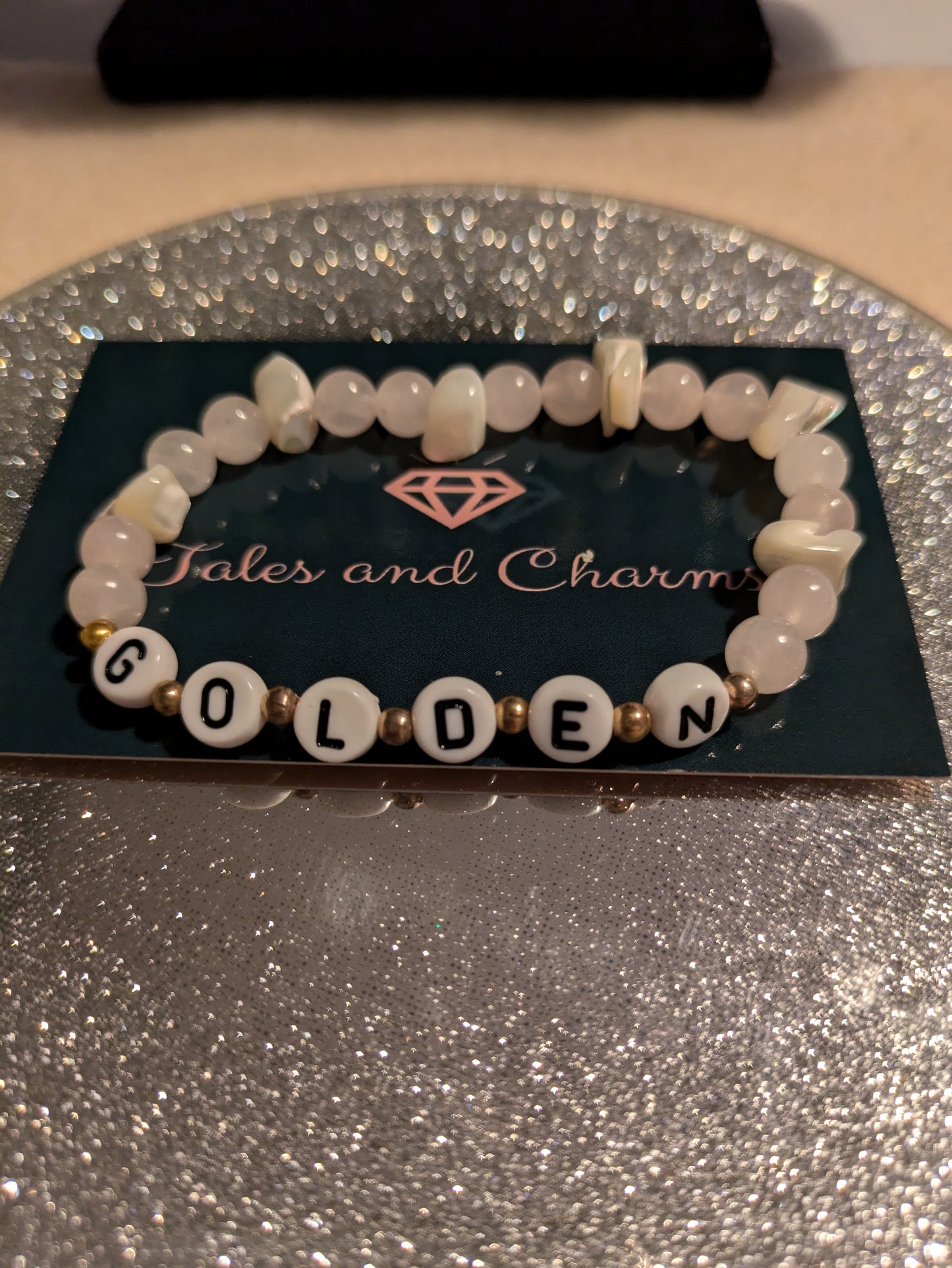 Harry Styles inspired "Golden" bracelet with Rose Quartz and Mother of Pearl beads. 15cm