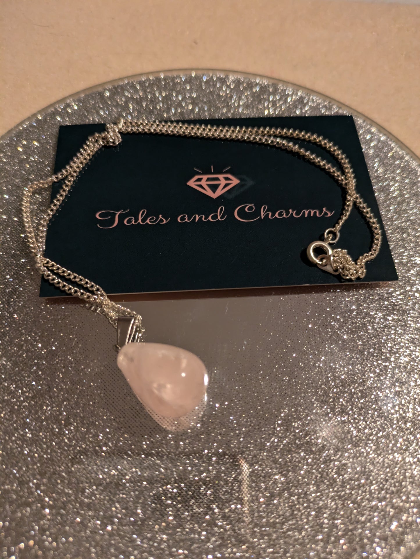 Rose Quartz tear drop necklace