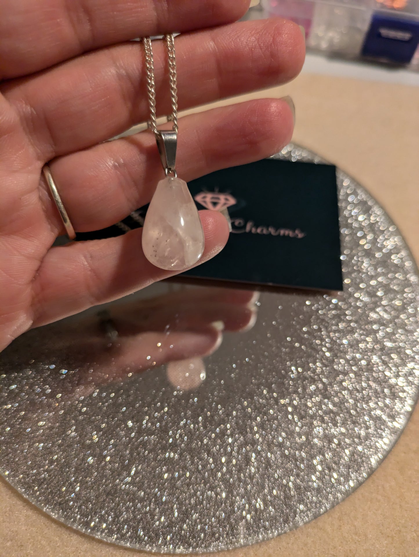 Rose Quartz tear drop necklace