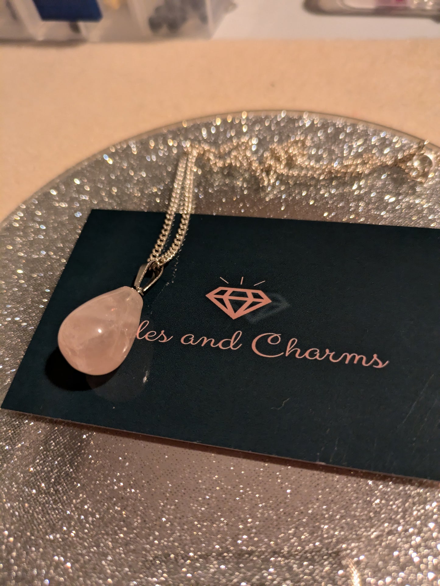 Rose Quartz tear drop necklace