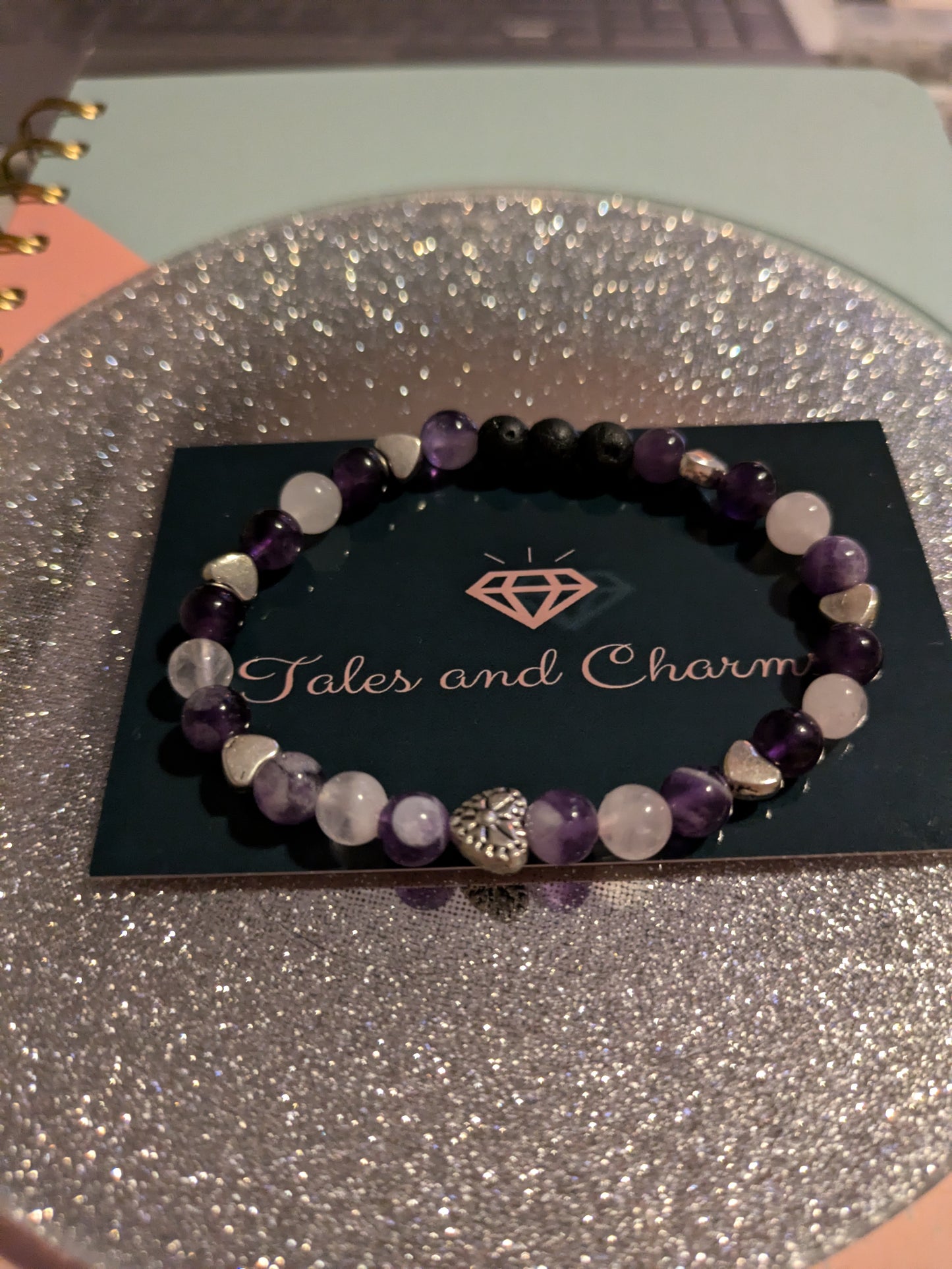 Amethyst & Rose Quartz with Heart Charms