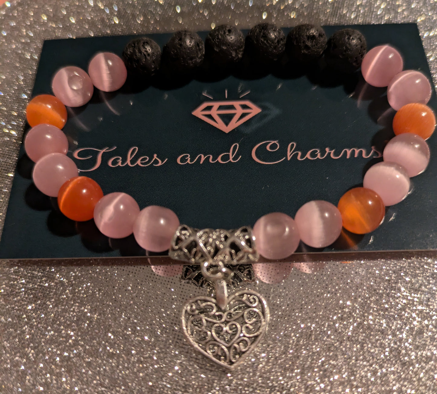 Cats Eye & Lava Beads with a silver plated