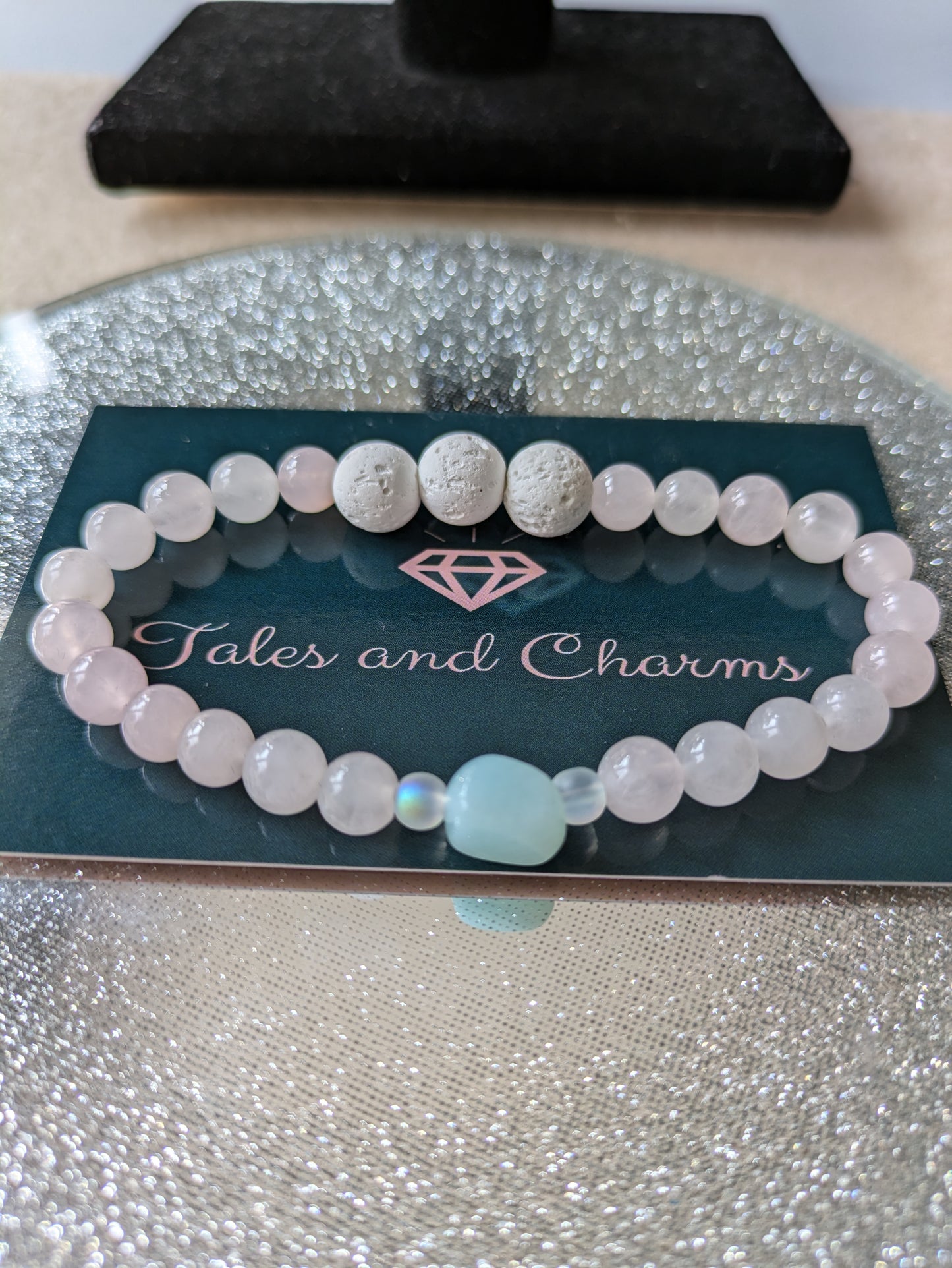 Rose Quartz & Aquamarine Bracelet, 16cm