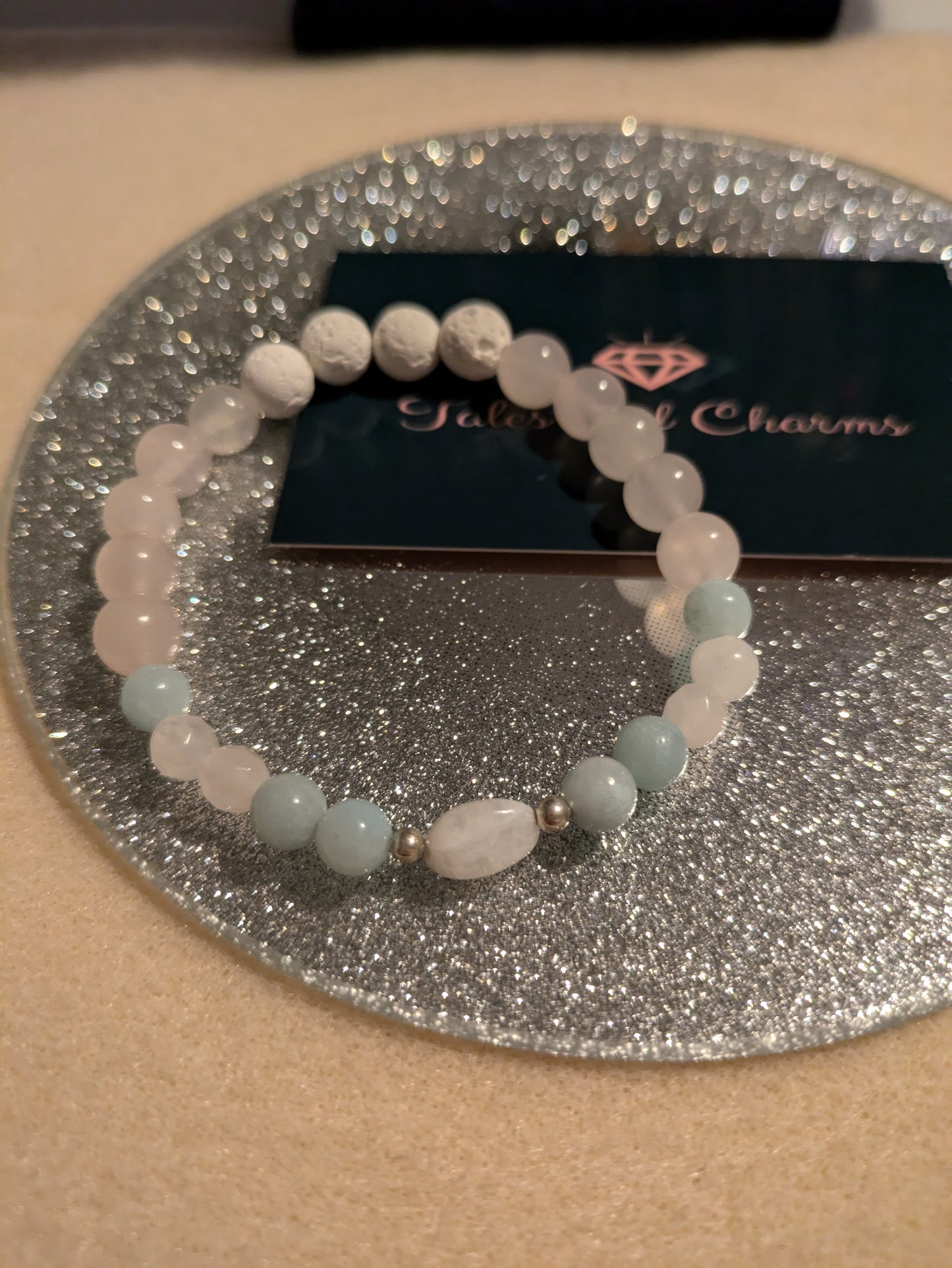Stunning Rose Quartz, Aquamarine & Moonstone Bracelet ~ 17cm