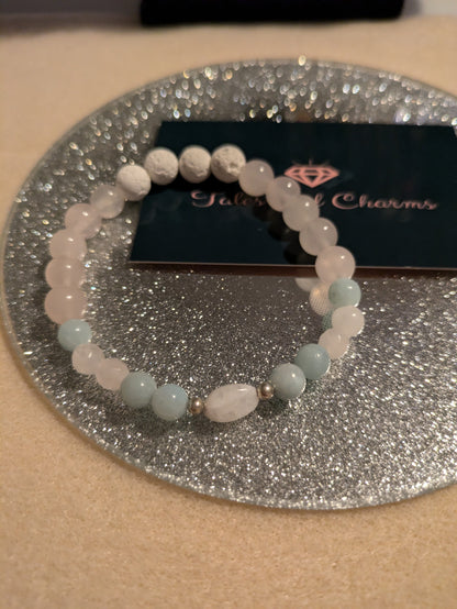 Stunning Rose Quartz, Aquamarine & Moonstone Bracelet ~ 17cm