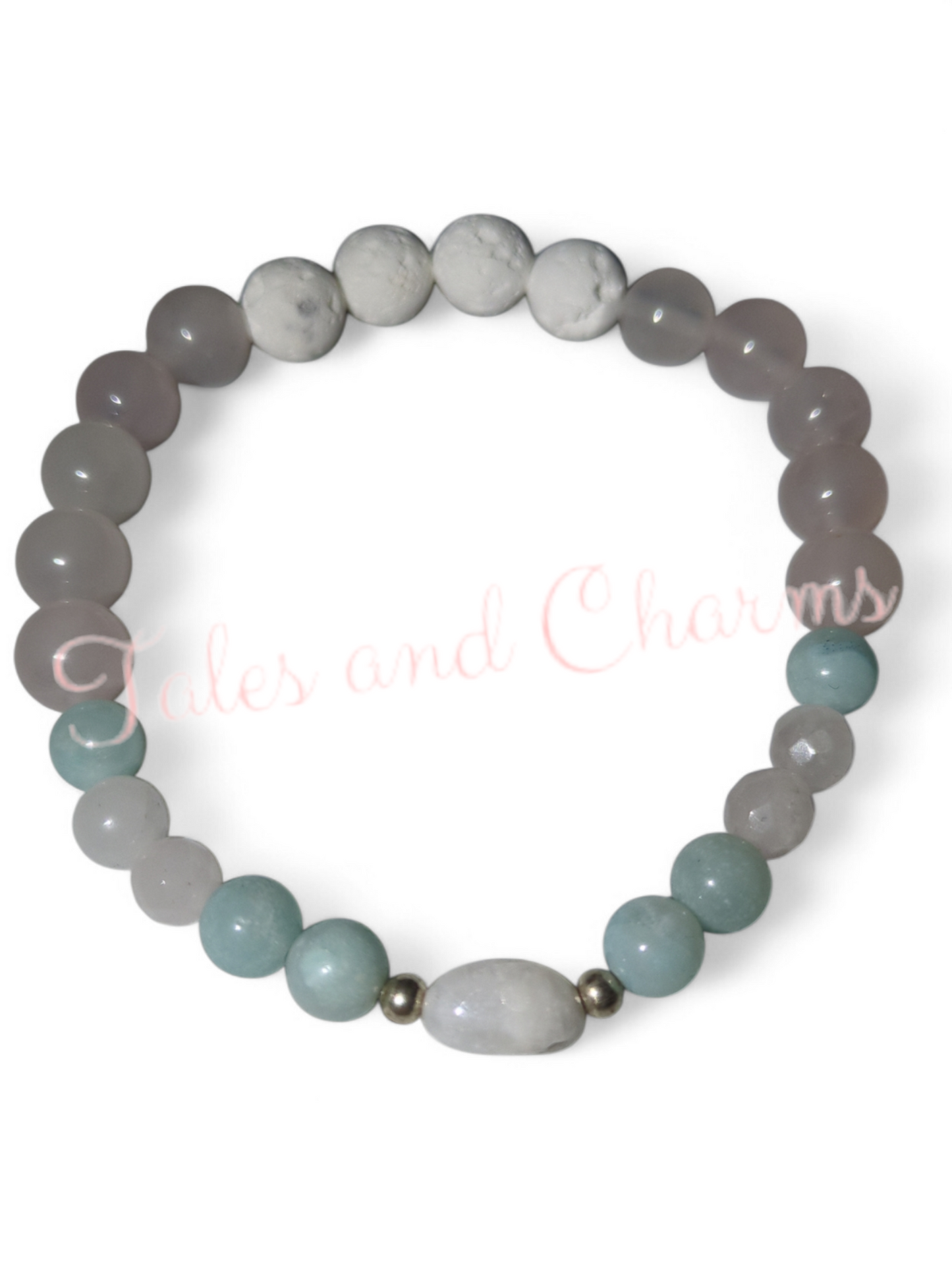 Stunning Rose Quartz, Aquamarine & Moonstone Bracelet ~ 17cm