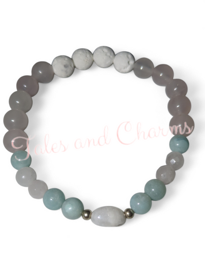 Stunning Rose Quartz, Aquamarine & Moonstone Bracelet ~ 17cm