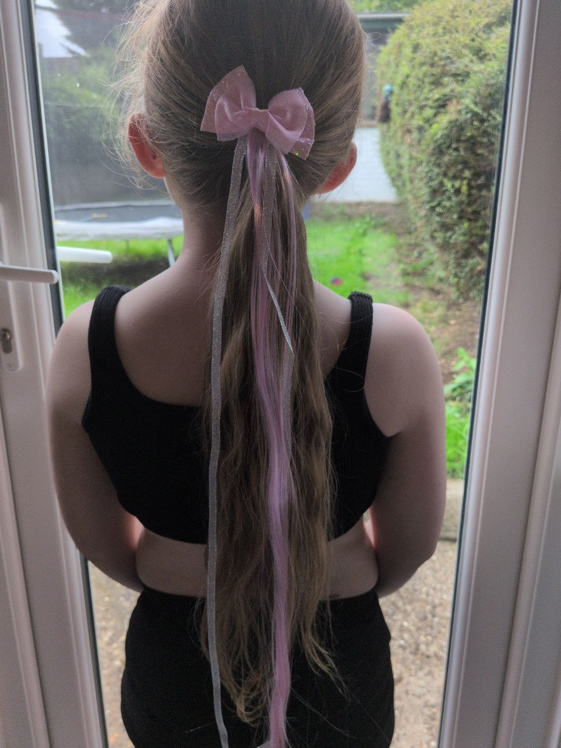 Pretty Hair Bow Set (2) Pink & Purple Sparkly Hair Extensions