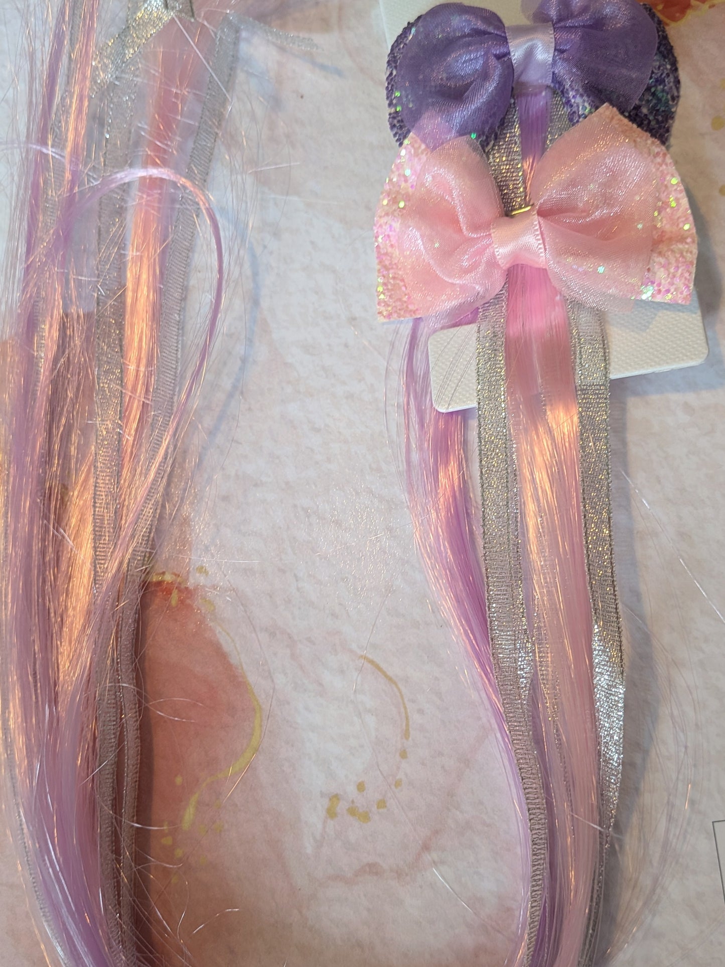 Pretty Hair Bow Set (2) Pink & Purple Sparkly Hair Extensions