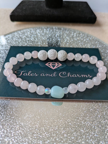 Rose Quartz & Aquamarine Bracelet, 16cm