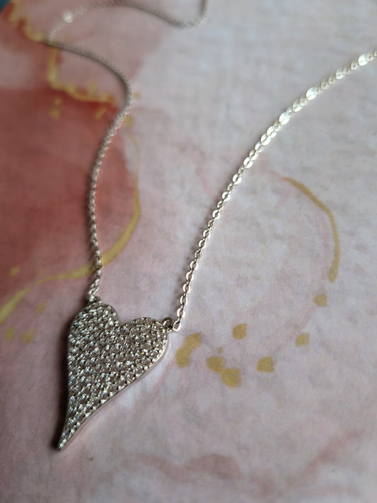 Pavé Heart Pendant Necklace 925 Sterling Silver