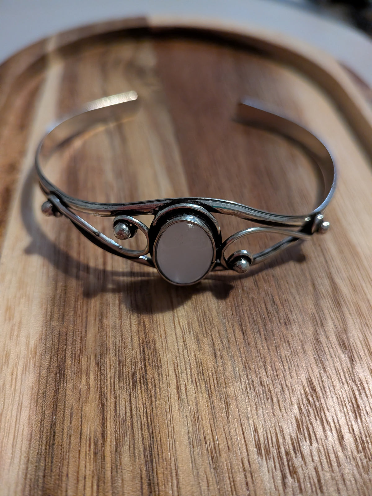 925 Sterling Silver Rose Quartz Gemstone Cuff Bangle